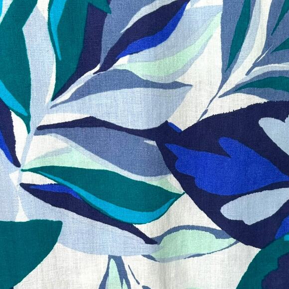 C&C California Wide Leg Cropped Linen Pants Size M Green Blue Tropical Leaf Pant - Picture 7 of 7